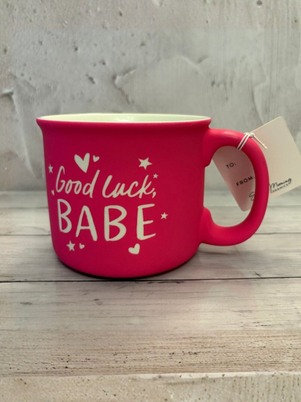 NEW Pink "Good Luck, Babe" Soft Touch Chappell Roan Coffee Mug NWT (SKU: 213MI)